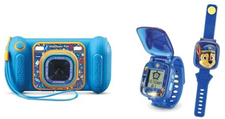 VTech - KidiZoom Fun Bleu, Appareil Photo Numérique Enfant 9 en 1, Photos et Vidéos & Pat' Patrouille, La Montre-Jeu Interactive de Chase, Montre Enfant à Clapet avec Écran Animé