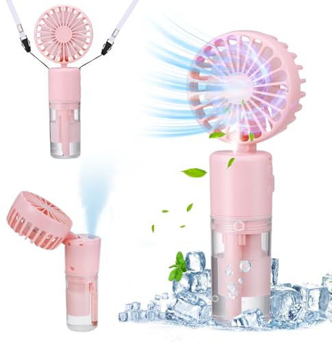 JIZZU Tragbarer Handventilator mit Wassernebel, 4000mAh Mini Ventilator USB, Wasserventilator mit 4 Geschwindigkeiten, Batteriebetriebener kleiner Ventilator für Büro, Reise und Camping