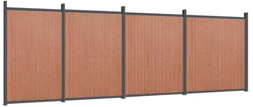 vidaXL Zaunelement, Gartenzaun mit Aluminiumpfosten Bodenplatte, Sichtschutzzaun für Garten Terrasse, Lamellenzaun Windschutzzaun, Braun WPC