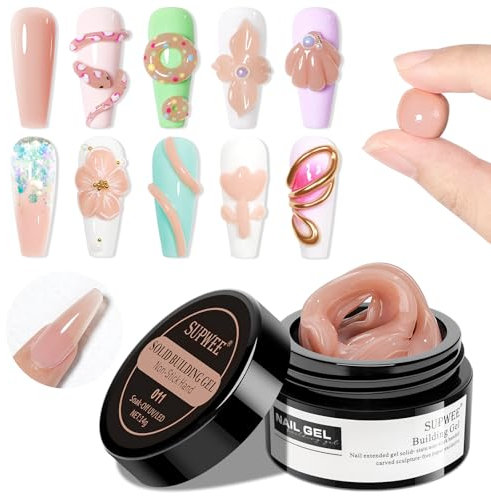 SUPWEE Solid Builder Gel für Nagellack - 14g Nackt 3D Nail Art Skulptur Gel Multifunktionales Non-Sticky Fester Nail Extension Carved Prägung hartes für Nägel Mniküre