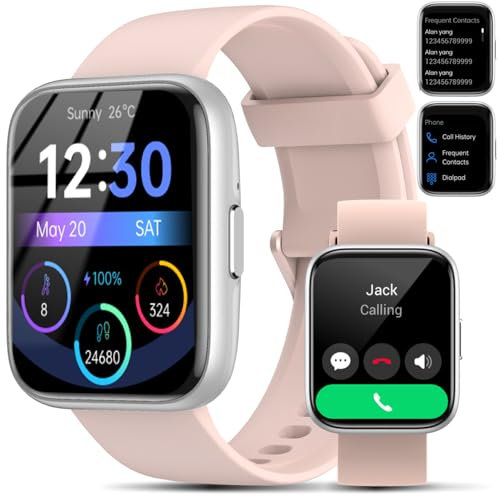 JeeJTek Smart Watch per uomo e donna, rispondere/effettuare chiamate/risposta rapida/assistente vocale AI, 1,8 per Android iPhone Samsung compatibile IP68 Smartwatch Fitness Tracker Blood (argento+