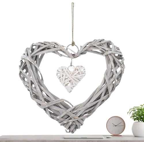 Weidenkranz in Herzform, Fotorahmen, Herzdekoration, Herzform, Weidenkranz, Ornament, Wanddekoration, für romantische Hochzeit, Schlafzimmer