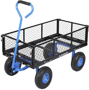 Stahlgitter-Gartenwagen, schwere Ausführung mit 408 kg Kapazität, mit abnehmbaren Maschenseiten, die in eine Pritsche umgewandelt Werden können, Metallwagen mit 180° drehbarem Griff und 25-cm-Reifen,