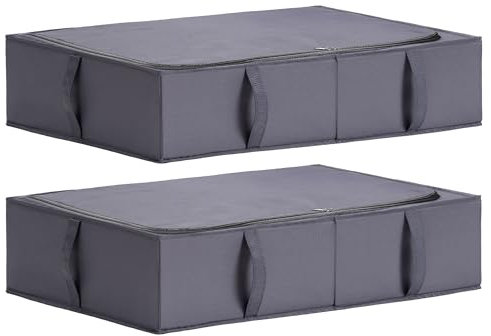 TYEERS Unterbett Aufbewahrungsbox mit Deckel, Strapazierfähiger Stoff, Waschbar, Zusammenklappbar, Boxen Aufbewahrung für Kleidung, Decken, Bettwäsche, Schuhe, 70x42x18 cm, 2er-Pack, Dunkelgrau