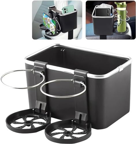 Hoclauho Auto Armlehnen-Aufbewahrungsbox mit Doppelt Getränkehaltern, Universeller Auto-Organizer, Multifunktionale Auto-Ablage mit Taschentuchhalter, Autozubehör für 2024 (Hellschwarz)