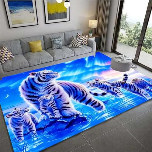 Bettvorleger 3D-Illusionsteppich Kleiner Teppich Wildtier-Tiger Teppich,Schlafzimmerteppich,Jungenteppiche Für Schlafzimmer,Wohnzimmerteppich 120 X 160 cm - Leicht Zu Reinigen-4732537986