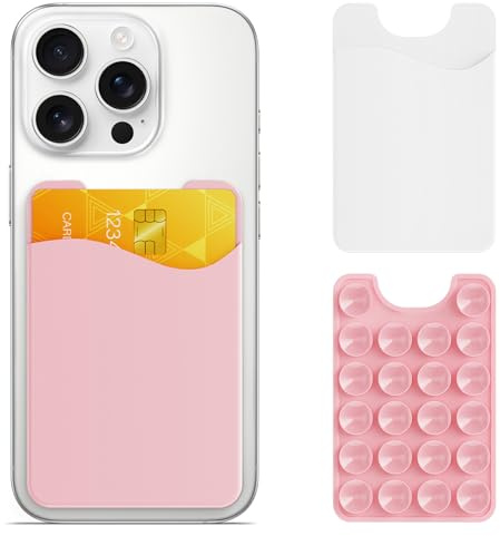 Phone Card Holder 2 Pack, Suction Phone Card Holder Mount, Phone Wallet, for iPhone and Android Phones with Glass Backs (Pink+White)
