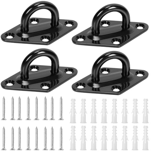 Swpeet Lot de 4 crochets M8 en acier inoxydable 304 noir avec vis et ancrages en plastique, crochets de plafond en U pour sécuriser la suspension