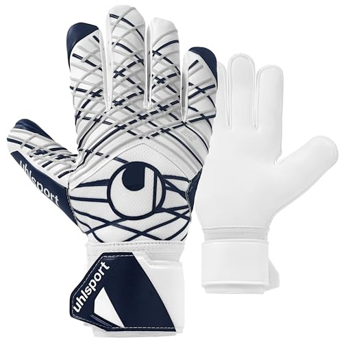 uhlsport Supersoft HN - Fussball Torwarthandschuhe für Herren und Jungs Fußball Torwart-Handschuhe mit Fingerstabilisierung - angenehm zu tragen, 7.5, weiß/Marine/Silber