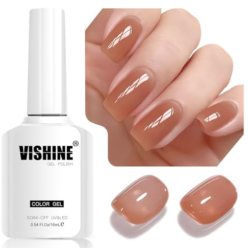 Vishine Sheer Warm Terracotta Brown Jelly Nagellack, Gel, semi-permanent, transparent, Kristall, UV, Gel, French Manicure, DIY Nail Art Soak-Off, Terrakotta Braun E046