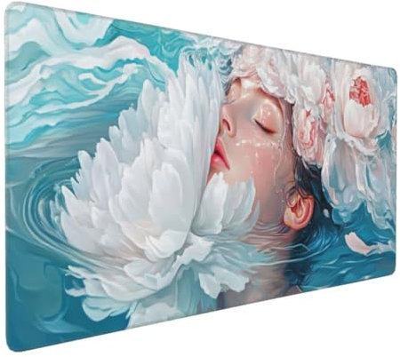 Tapis de Souris Jolie Fille Tapis de Souris XXL 1200x600x3mm, Imperméable Tapis de Souris Gamer XXL Tapis Souris Mouse Pad, Base Atidérapante, Haute Précision et Vitesse pour Gamer, Deco Bureau