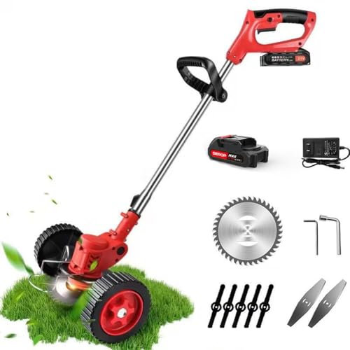Cordless Electric Weed Wacker, Grass Trimmers Garden Strimmer with 3 Types Blades, Foldable String Trimmer & Edger, 1-44cm Height Adjustable, Low Noise, for Lawn Care and Garden Yard Work(One battery)