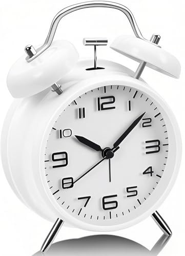 YsyYey Analogue Alarm Clock, Twin Bell Alarm Clock, Extra Loud for Heavy Sleepers,No Ticking, Battery Operated with Night Light,Vintage Metal Bedside Clock for Adults, Teenagers and Children
