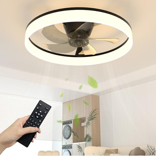 NIORSUN Deckenventilator mit Beleuchtung und Fernbedienung, 6 Geschwindigkeiten, dimmbares Lampe mit Ventilator, Leise Deckenlampe mit Ventilator für Schlafzimmer, Wohnzimmer (40cm, Schwarz)