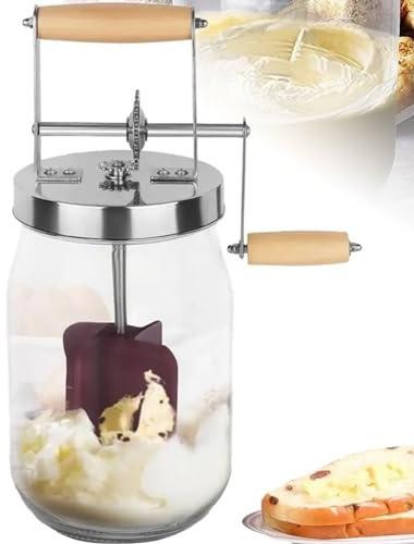 Churner manual de vidrio de 1,5 L con manivela de mano para mantequilla cremosa casera en la cocina o restaurante