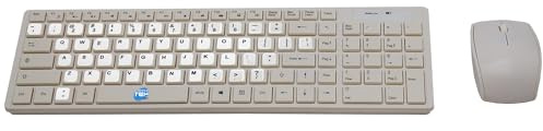 SIMPLETEK - Kit tastiera e mouse wireless con adesivi layout Inglese (US) QWERTY già applicati, colore bianco, compatibilità universale