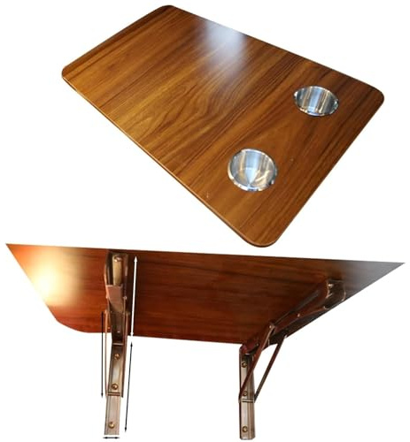 Snaweo Wandtisch Klappbar, Seitlich Montierter Wohnmobil-Tisch, An Der Wand Montierte Camper-Tische, Wohnmobil-Esstische Mit Getränkehalter, Stark Belastbar, Zusammenklappbar, Tragbar