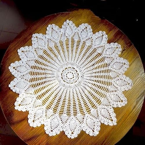 Eawfgtuw Runde Häkel-Tischdecke im Vintage-Stil, handgefertigt, Baumwolle, Hohlstrick, Spitze, Tischwäsche, dekorative Tischdecke für Hochzeit, Esszimmer, Party, Kaffee, 75 x 80 cm (weiß)