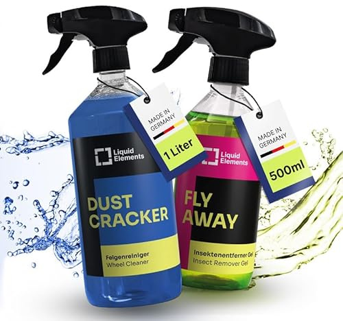 Liquid Elements Kombi-Set, Dust Cracker 1L & Fly Away 500ml, Felgenreiniger | Bundle Auto Reiniger, Insektenreiniger für Lack, Autoscheiben, für hartnäckige Verschmutzungen