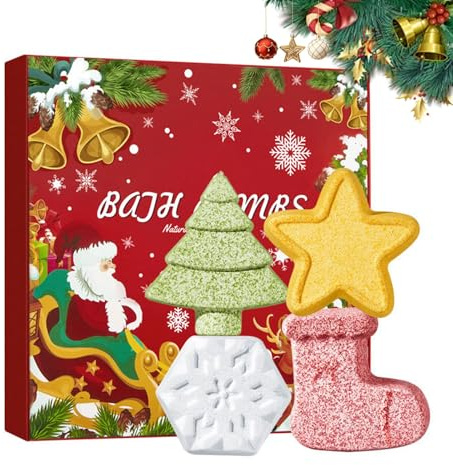 Badebomben Geschenkset, Weihnachten Badebomben, 4 Stück Bunte Duschbomben, Badekugeln mit Weihnachtsduft, Duschbomben Frauen, Badezusatz Set, Badesalz Set Weihnacht für Frauen Mama Freundin