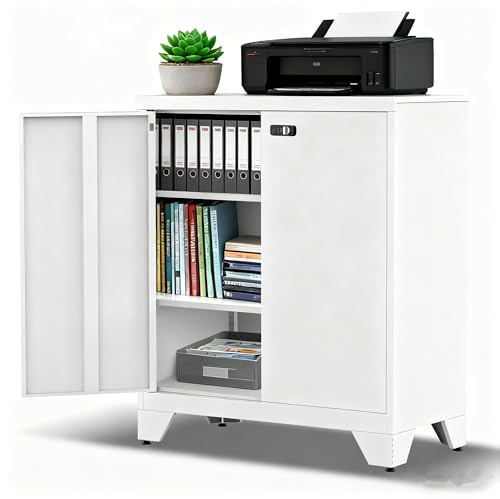 Aktenschrank, Abschließbarer Metallschrank, Mehrzweckschrank mit Kombinationsschloss, Werkzeugschrank, Verstellbare Regale, Garage, Abstellraum,Büro, Wohnzimmer, 90cm x 80cm x 40 cm, Weiß