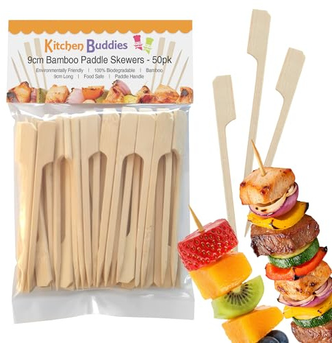 9cm Bamboo Paddle Skewers - Pack of 50 | Bamboo Cocktail Picks for Kebabs, Burgers, Appetisers, Fruit, BBQ & Crafts (50, 9cm / 3½ Inch)