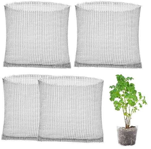 Cestas Plantas de Acero Inoxidable, Bolsa de Malla de Protección de Raíz de la Planta, Bolsa de Malla Metálica de Acero Inoxidable para Proteger Las Raíces de Arboles Flores Verduras (35x35cm, 4Pcs)