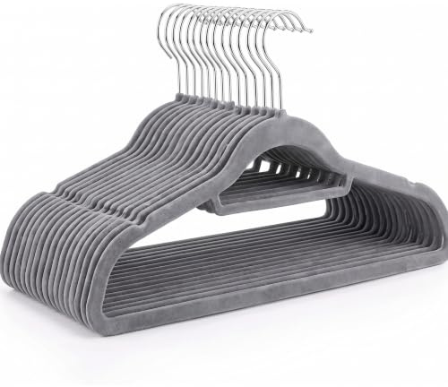 Housezy Coat Hangers, 20 Pack, Non-Slip Velvet Hangers for Clothes with Tie Bar & 360° Rotating Hook, Strong & Durable, Slim Space Saving Design for Coats, Shirts, Jackets & Trousers