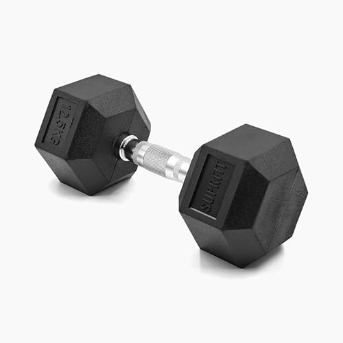SUPRFIT - Hexagon Kurzhantel einzeln mit gummiertem Eisenkern - Fitness Gewichte Hanteln 1-50 kg mit rutschfestem Chromgriff - Premium Kurzhantel für Calisthenics, Krafttraining & Crossfit Übungen