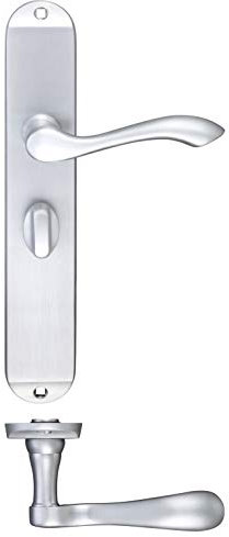 Fulton and Bray Arundel Door Handle on Long Backplate - Bathroom Set - Satin Chrome