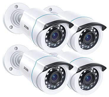 ZOSI 4 telecamere di sorveglianza esterne 1080P Full HD con cavo e alimentatore, visione notturna da 20 m, compatibile solo con TVI DVR 1080P