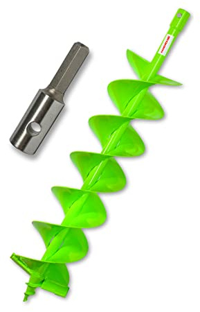 WERHE Profi Bohrer für Erdbohrer 150 mm Pfahlbohrer Brunnenbohrer präzise Bohrspitze Doppelspiral Hartmetall eco Farbe mit Hex Adapter | Für leichten bis mittelfesten Boden, hohe Stabilität und Lebensdauer, verbesserte Bohrleistung, gesinterte Schneidkanten