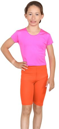 Hamishkane® Cykelshorts för flickor, cykelshorts för tonårstjejer andningsbara och stretchiga, heta byxor mini dans kort för flickor, barn gymnastikcykelshorts, NEONORANGE, 9-10 År