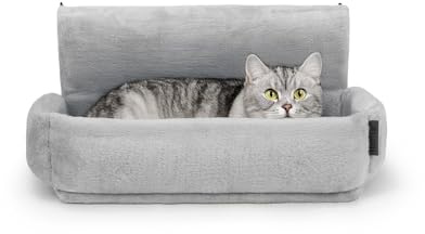 lionto Litière chauffante pour Chats avec revêtement en Peluche Douillet Lavable, Crochets métalliques adaptés à radiateurs Courants, hamac en matériau Confortable, Gris Clair