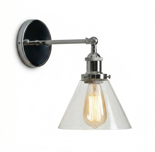 HJXDtech Industrial Vintage Wandleuchte Moderne Beschichtung Chrom Halterung Lampe Klarglas Lampenschirm E27 Fassung Wandlampe für Badezimmer Flur Schlafzimmer Korridor (Dreieck)