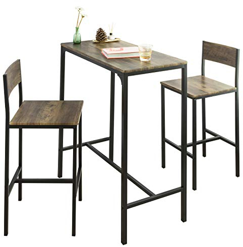 SoBuy Bartisch Set mit 2 Stühlen Platzsparendes Küchentisch-Set für 2 Personen, Hoher Esstisch mit Stühlen Essgruppe Bistrotisch Gartentisch für kleine Küche, Balkon oder Wohnzimmer möbel OGT03-XL