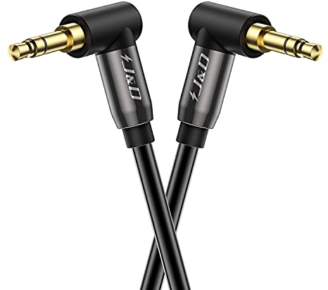 J&D 1/8 Stereo Cable, 90 Degree Right Angle Copper Shell 3.5mm Stereo Audio Aux Cable for Tablet MP3 Player and All Other Devices, 4.5 Meter