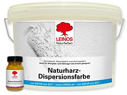 LEINOS Set Wandfarbe | 2,5l Naturharz-Dispersionsfarbe 660 + 75ml Pigment-Konzentrat 668.309 Ocker-Gelb