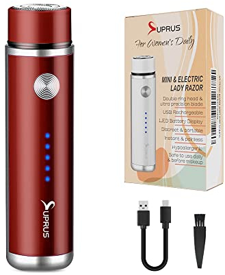 SUPRUS Frauen USB wiederaufladbarer Elektrorasierer für Gesicht Bart Schnurrbart Arm Bein Achselhöhle Bikini LED Batterieanzeige Kabellos (rot)
