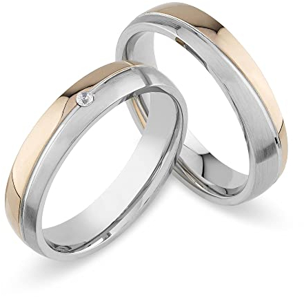 Paar Eheringe Partnerringe Verlobungsringe Edelstahl mit Zirkonia + Gravur Antragsringe Trauringe Freundschaftsringe | SH212