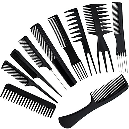 PARENCE - Set di 10 pettini per capelli antistatici, pettine professionale antistatico, resistente al calore, pettine da parrucchiere con denti sottili e larghi (confezione da 10 pettini)