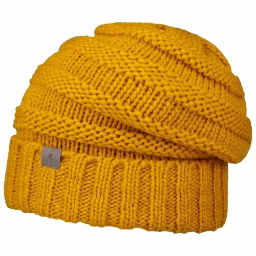 Lierys Lång Beanie Stickad Mössa by Damer/Herrar - Made in Germany ullmössa med uppvikbar kant uppvik, Oversize, Oversize Vinter höst-vinter - One Size senapsgul