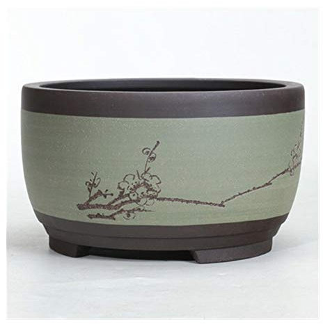 Vasi per piante, vasi per germogli Bonsai Vaso da fiori rotondo in ceramica Vaso per bonsai grande medio e piccolo Vaso per piante verde Vaso di ventilazione in stile cinese a forma di tamburo (Color