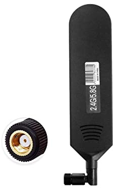 Vecys Antenne Bi-Bande WiFi 2.4GHz 5.8GHz Omnidirectionnelle 18dBi Haut Gain pour Bâton de Colle - Connecteur Mâle RP SMA pour Carte Réseau sans Fil - Routeur WiFi (Noir, 1PCS)