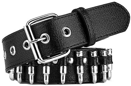 VOIV Damen Herren Taillengürtel Punk Bullets Nieten Nieten Kunstleder Gürtel Nietengürtel für Jeans Schwarz, Schwarz , 110 cm