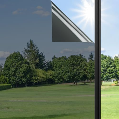 Haton Window Privacy Film One Way Window Tint for Home, Sun UV Blocking Heat Control Reflective Mirror Tinting Film See Out Not in Office Door Coverings, Black 35.4 x 78.7