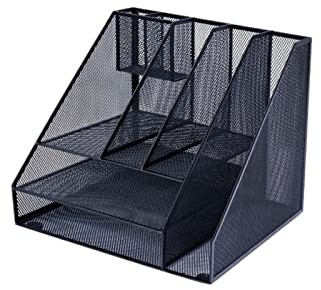 Schreibtisch Briefablage Dokumentenablage Metall File Regal Desk Organizer Office Supplies Lager Rack Eisen Mesh Große Kapazität Aufbewahrungsbox mit Stifthalter, schwarz Dokumentenablage