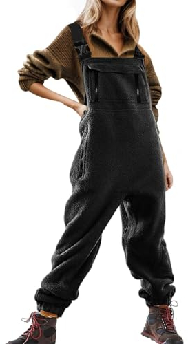 ZDSUHYIW Plüsch Arbeitsoverall für Damen Cargo Overalls aus Fleece Trägerhose Jumpsuits Latzhose Jumpsuits für Damen Lässiger Latzhose Arbeitshose Fleece Warme Overalls Winter Latzhosen
