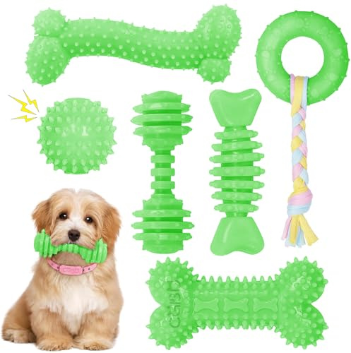 CGBD Giocattoli per cuccioli, confezione da 6 giocattoli da masticare per cuccioli, simpatici giocattoli verdi per cani di piccola taglia, giocattoli da dentizione per cuccioli, giocattoli da