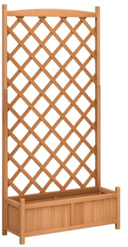 Makastle Blumenkasten mit Rankgitter, Pflanzkasten mit Spalier & Entwässerungslöchern, Rankkasten Holz, Gartenspalier für Kletterpflanzen, Gartenbeet für Balkon & Terrasse, 90 x 35 x 180 cm